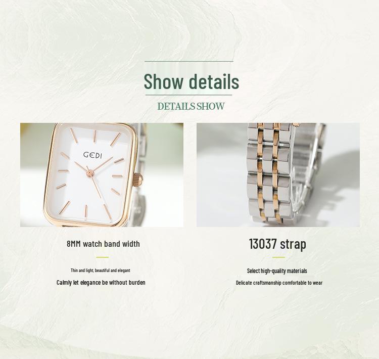 GEDI Nisza High-End Minimalistyczny Damski Zegarek Kwarcowy ze Stali Nierdzewnej