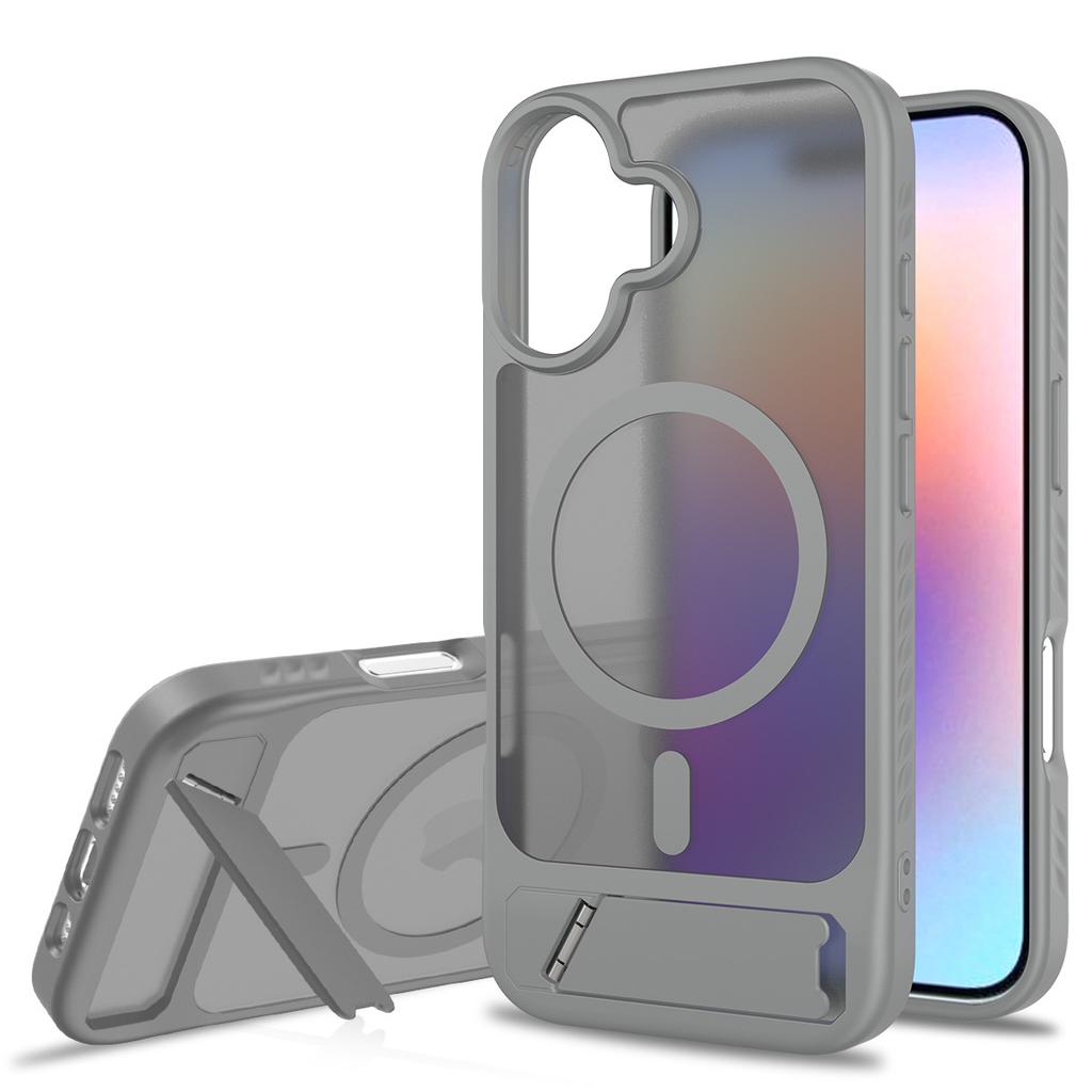 Funda Trasera Protectora de Impacto con Soporte, Carcasa Magnética, Soporte para Carga Inalámbrica Magsafe, PC Rígido Mate Translúcido + TPU para iPhone 16 17