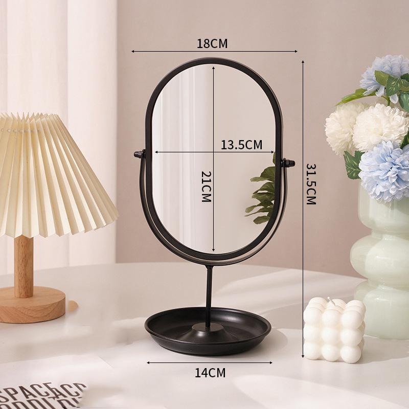 New Desktop Makeup Mirror Household Bedroom Vanity Mirror Iron Frame Oval Cosmetic Mirrors Two Style Flat Base and Storage Base