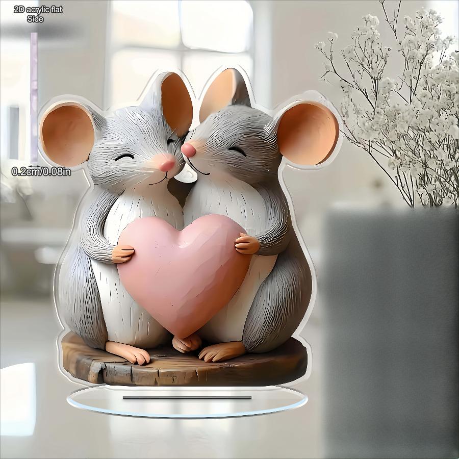 2D Flat Acrylic Mouse and Heart-shaped Decoration, Indoor and Outdoor Decoration - No Battery/electricity Required, Free Day Decoration, S