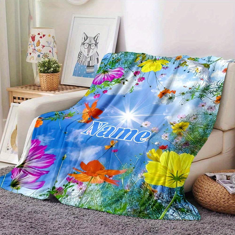 Spring Flowers Home Customize Your Name Blankets Comfortable Soft Lightweight Allseason Multipurpose Blanket For Picnics Sofas Offices Beds Living