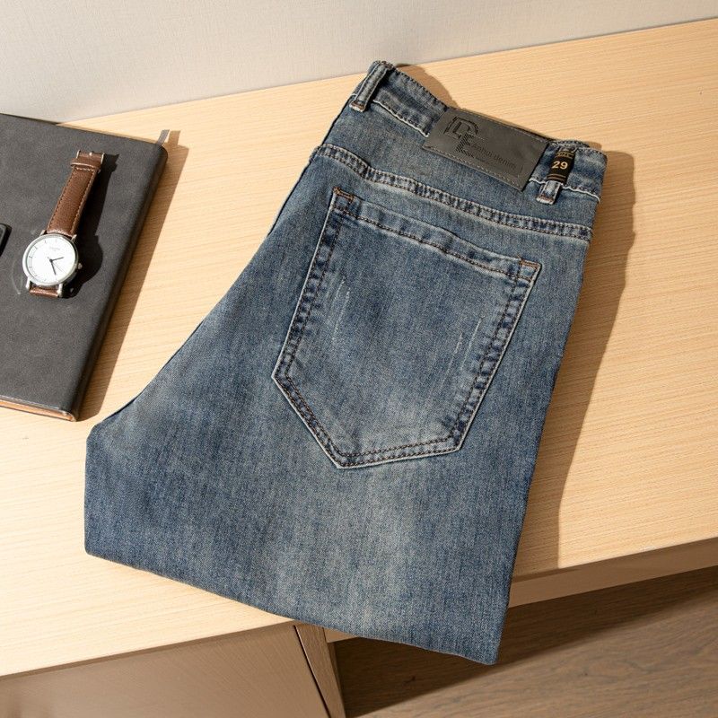 Light Luxury Texture! European and American Retro! Export Old Beauty Original Order Jeans Men's Straight Loose Stretch Summer Thin