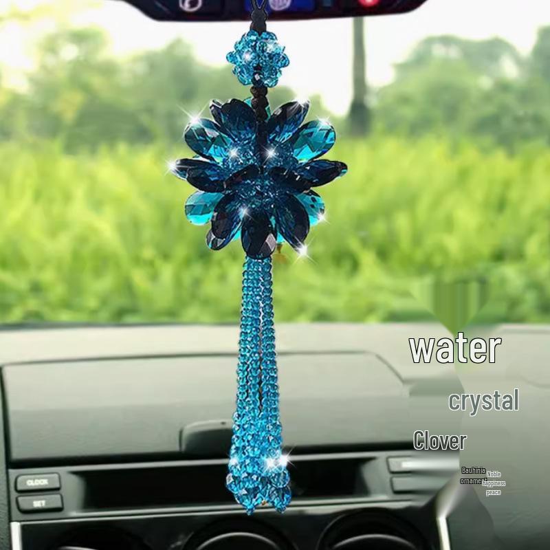High-End Crystal Car Rearview Mirror Pendant - Stylish Women's Ornament