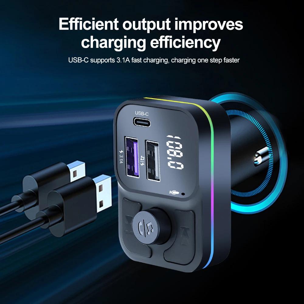 Bluetooth 5.0 FM Transmitter Car MP3 Player Dual USB C Type C Car Charger Phone Quick Charging Adapter Handsfree Calling Car Kit