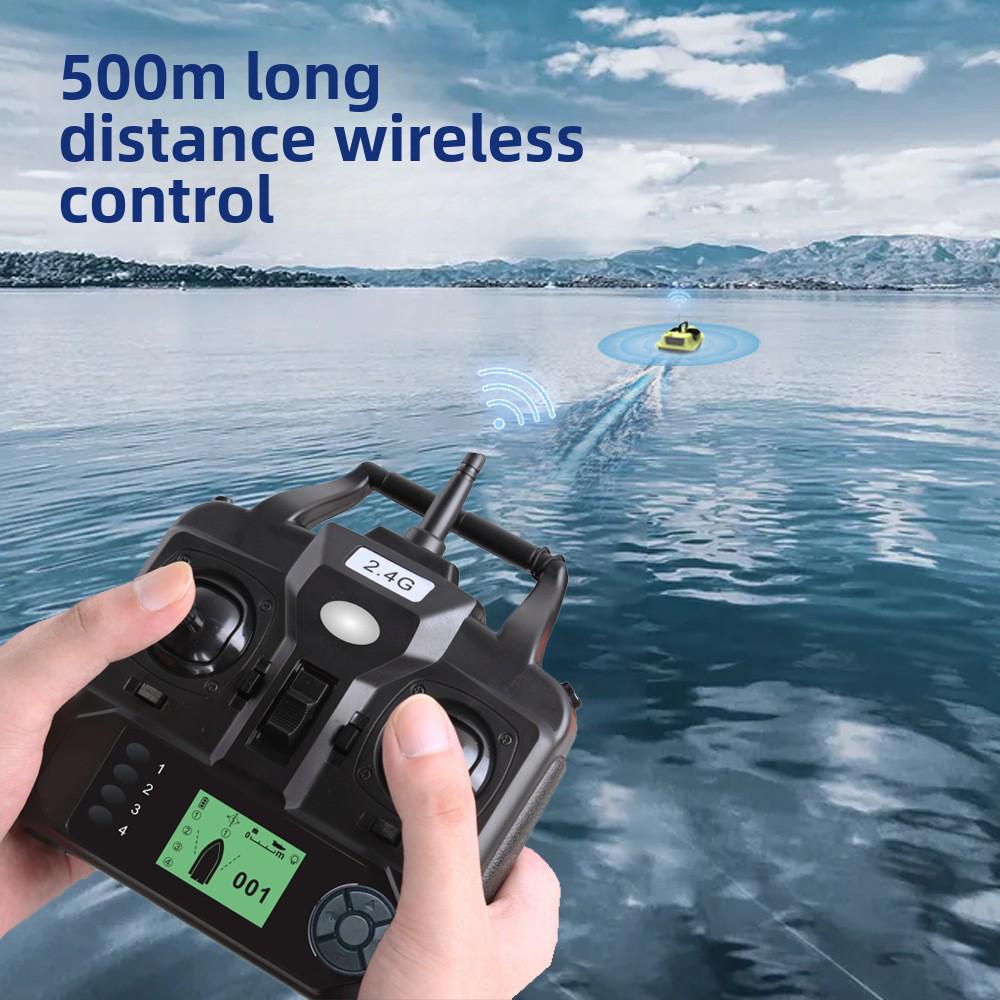 Fishing Boat GPS with Auto Return, 500m Remote Control, Bait Delivery, and Triple Storage Compartments