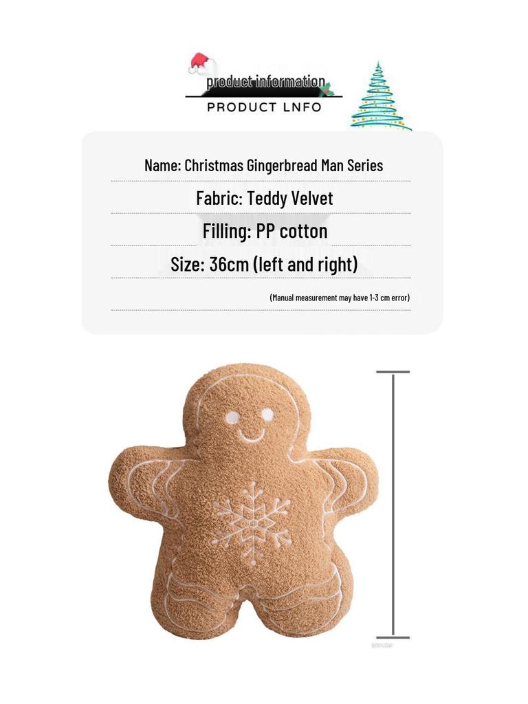 Individually Compressed Gingerbread Man & Snowflake Christmas Throw Pillow for Sofa