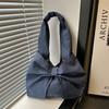 Sweet Bowknot Design Women's Denim Shoulder Bags Commuter Thread Ladies Handbags Casual Lightweight Female Underarm Tote Bag