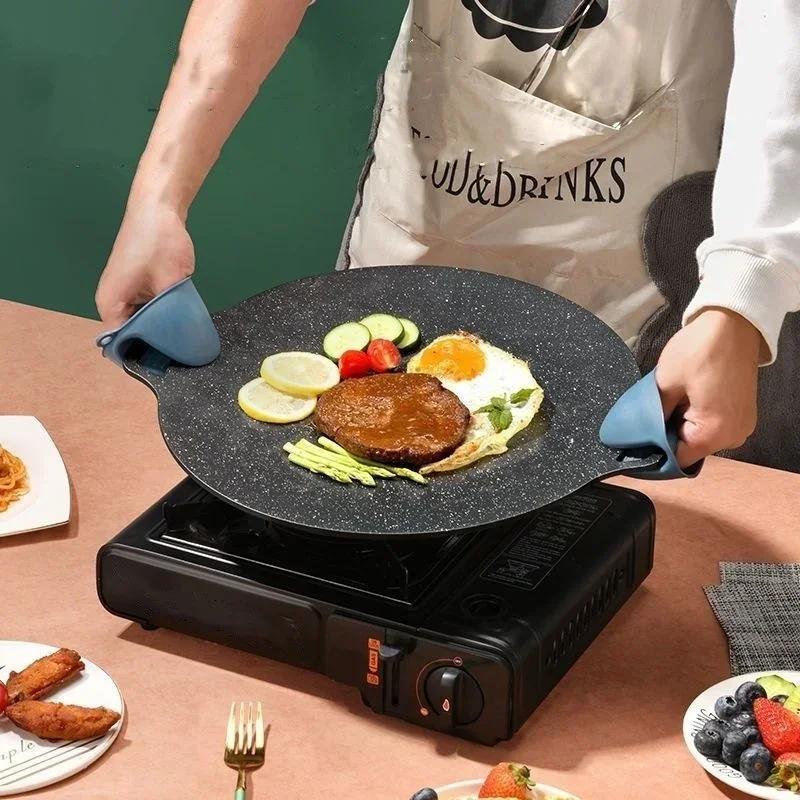 1Pcs Round Grill Plate Non-stick Grill Plate Portable Home Frying Pan for Outdoor Picnics Non-smoking Grill Plate Grilling Tool