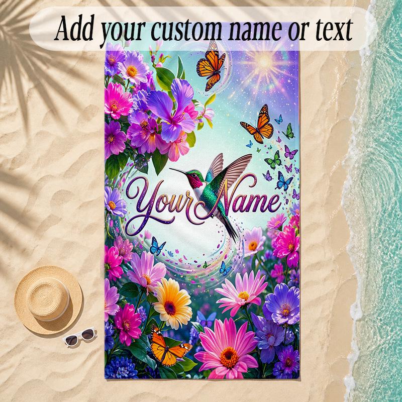 Birds Theme Soft Beach Towel Personalized Custom Name Text Towel Portable for Beach Pool Travel