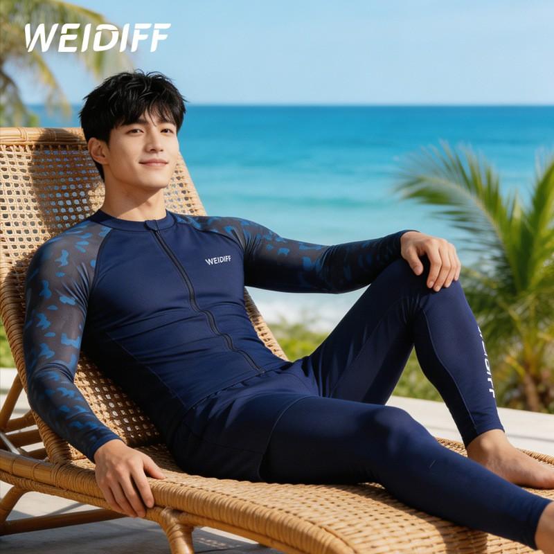 Mens UV Protection Rash Guard Set Long Sleeve Top Full-Length Pants Quick Dry Wetsuit Surfing Snorkeling Swimming