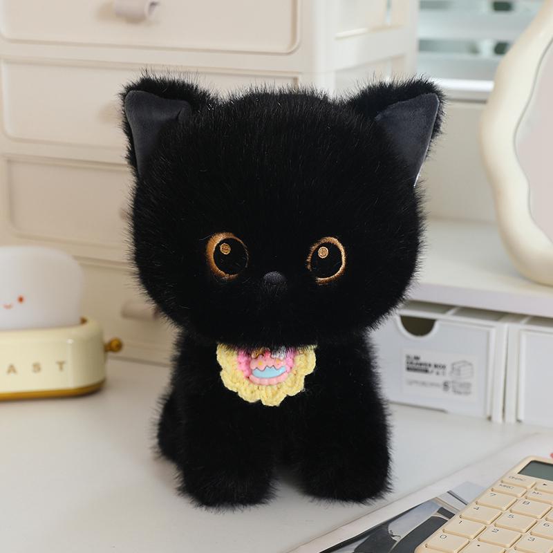 Kawaii Round Cat Plush Toy Soft Stuffed Animal Black Cat Plush Kitten Doll Pillow Gift for Girls Kids Children Home Decoration