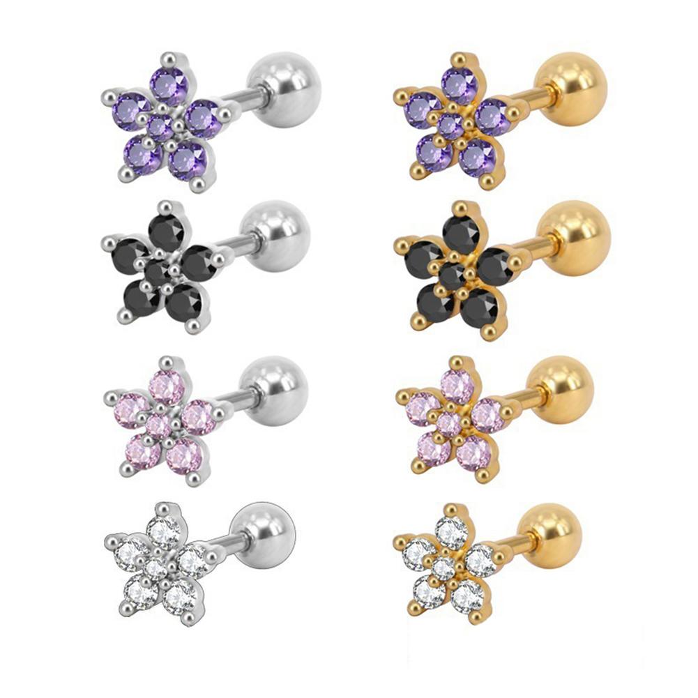 Fashion Simple Exquisite Flower Shape Zircon No Allergy Ear Studs Women Jewelry Gift