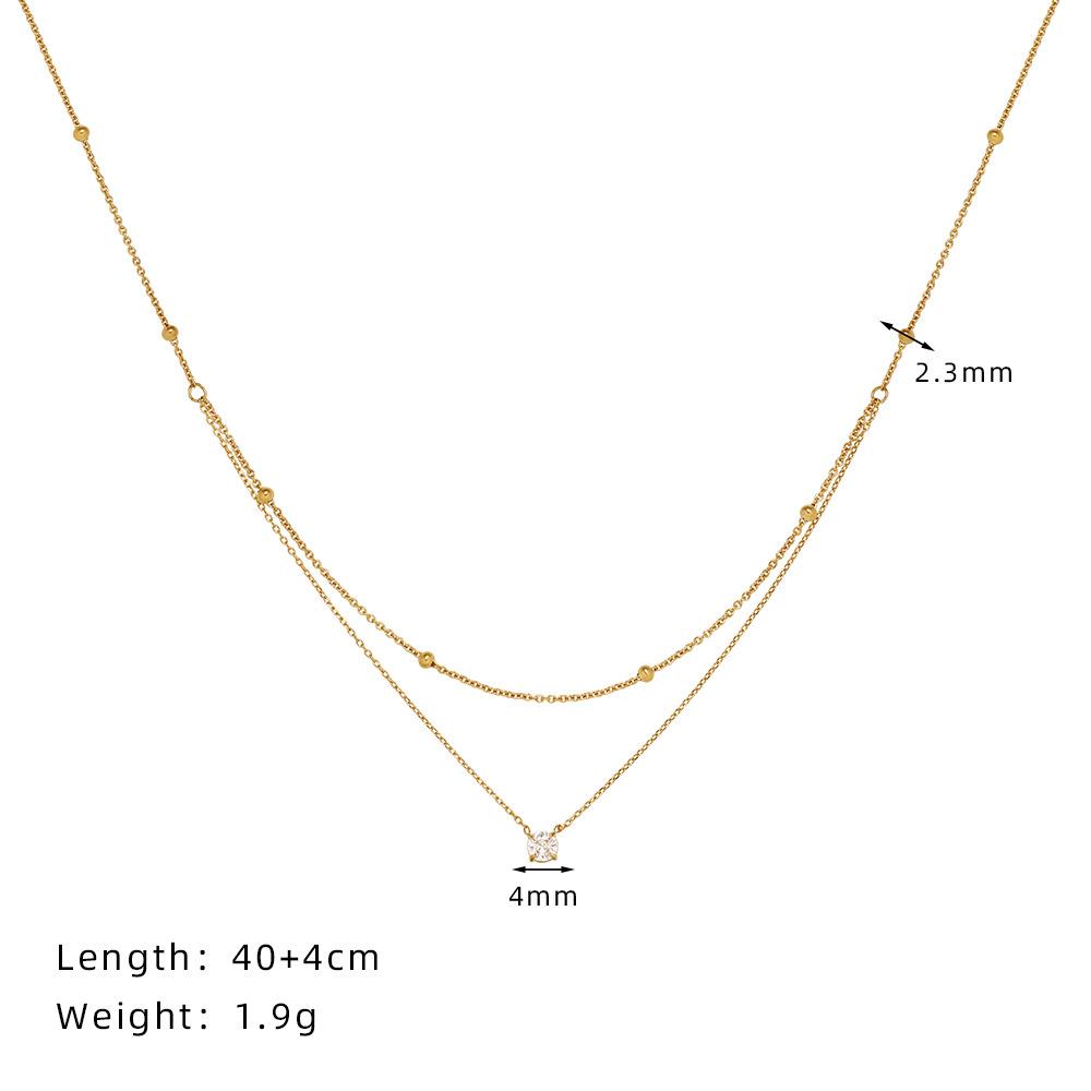 Exquisite Double Layer CZ Diamond & Gold Bead Clavicle Necklace, Stainless Steel Vacuum Plated Color Retention Jewelry