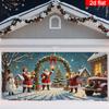 2D Door Flag 1 Piece Christmas Garage Door Flag - Festive Santa Claus and Snowman Scene
