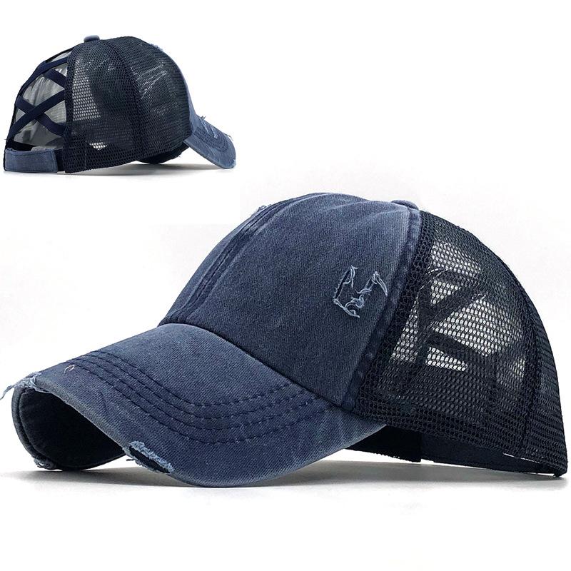 Washed cross ponytail baseball cap hat women's summer spring and autumn old outdoor sunscreen cap solid color cap