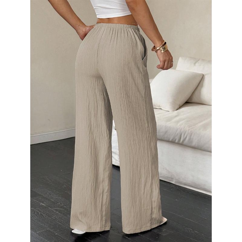 Pantaloni Eleganti a Gamba Larga da Donna per Tutte le Stagioni, Pantaloni Formali e da Tutti i Giorni con Tasche Laterali, Tessuto Non Elasticizzato per l'Ufficio