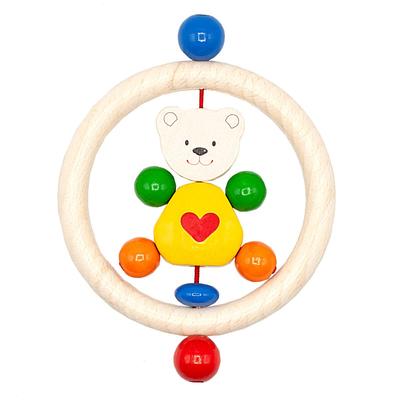 Drehende Holzrassel, Herzbär, Hergestellt in Deutschland, Lernspielzeug, Entwicklung der Fingerspitzen, Grandpapa Original, Ringdurchmesser 9,5cm