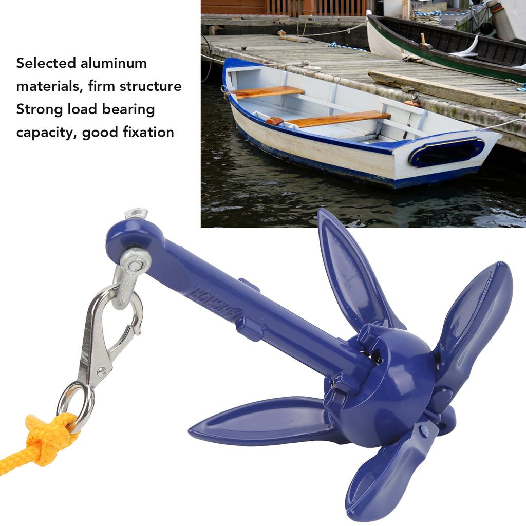 Marine Anchor Blue Aluminium Foldable Boat Kayak Anchor with Yellow Rope for Fishermen