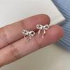 Simple Silver Color Sweet Cute Ribbon Heart Bowknot Earrings for Women Trend Drop Earrings Aesthetic Wedding Jewelry Gift Y2K