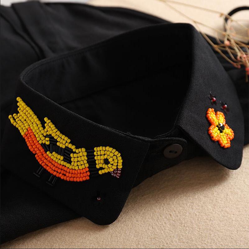 Vintage White Woman Fake Collar Black Crystal Lady Detachable Collar shirt Neckwear False Collar With Beads Clothing Accessories