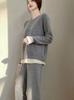 Women's 100% Wool Suit: Stylish Two-Piece Autumn/Winter Versatile Sweater & Pants Set