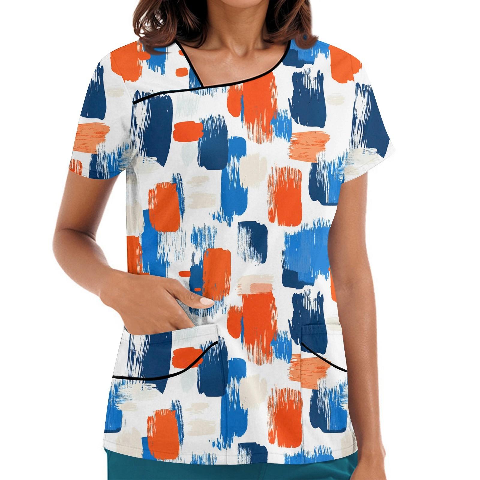 

Женская рабочая одежда с принтом, покатый воротник и двухслойные карманы, базовый верхний пуловер S