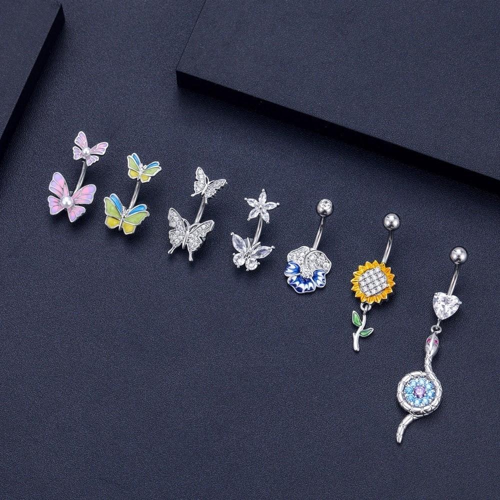 Butterfly Zircon Navel Ring Sunflower Heart Belly Button Ring Fashion Body Piercing Jewelry  Girls