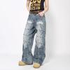 Jeans Larghi Unisex a Vita Media Deostrutturati Vestibilità Larga Vintage Americano Lavato Baggy in Denim Pantaloni Rilassati Lunghi Fino a Terra