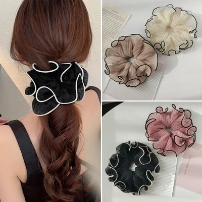 New Korean Retro Folded Chiffon Oversize Scrunchies Women Sweet Temperament Fashion Exaggerated Hair Band Hair Accessorie