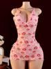 Wemans Sexy Pink Summer Two-piece Set Clothes Lingeries Sexy Hot Bodysuit Flower Deep V Nightgowns Woman Clothes Sexy Lingerie