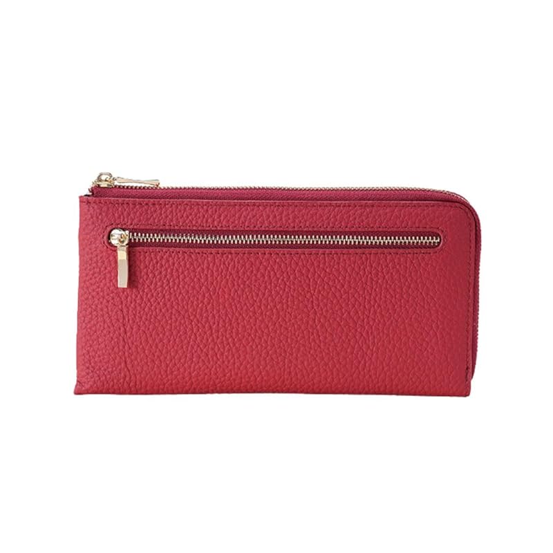 

[REMARSO] long wallet genuine leather thin slim L-shaped zipper simple compact I don t fold bills With coin purse Cards also fit Fashionable (red)