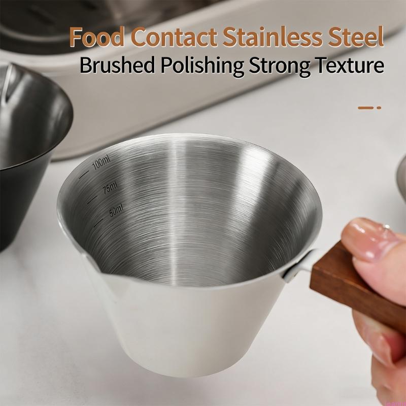 Precise Capacity Measure Tool for Coffee Durable Nonrust Steel Espressos Measuring Device Feature Elegant Wood Design