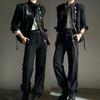 Dark Yamamoto Style Printed Jacket Retro Court Belt Buckle Casual Coat Teens Loose Fit