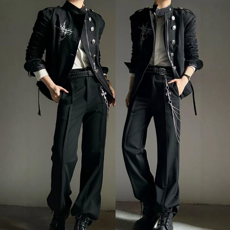 Dark Yamamoto Style Printed Jacket Retro Court Belt Buckle Casual Coat Teens Loose Fit