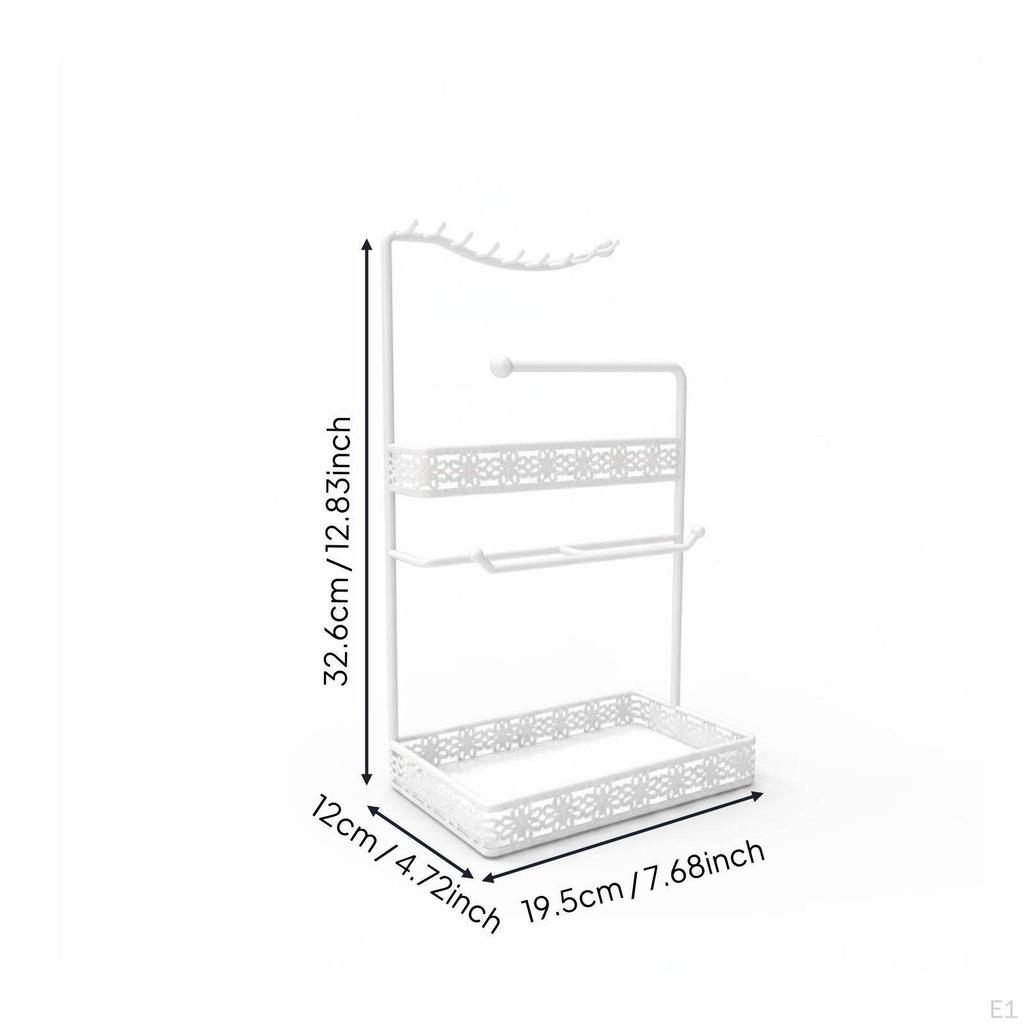 Necklace and Earring Holder MultiFunctional Storage Metal Jewelry Organizer with Tray Elegant