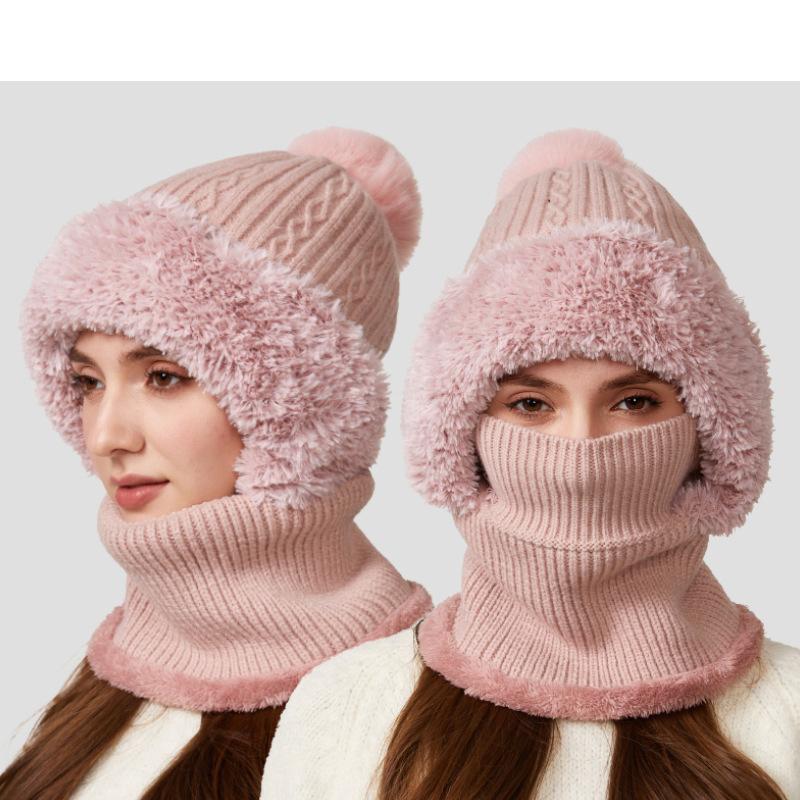 High Stretch Solid Color Knitted Mask Scarf All-In-One Hat Women's Winter Cycling Windproof Warm Hat