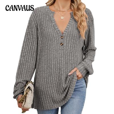 Autumn and Winter Women's Blouse Solid Colour Pit-stripe Brushed Buttons Loose Long-sleeved Tops