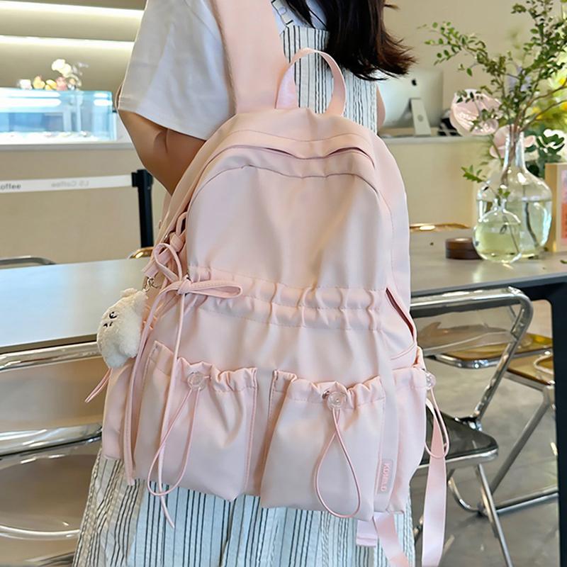 Minimalist Solid Bowknot Students Schoolbag Tutoring Bag Large Capacity Nylon Knapsack Waterproof Outdoor Travel Backpack Tote