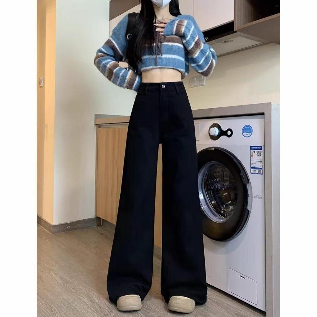 Women s High-Waisted Wide-Leg Slimming Black Jeans M