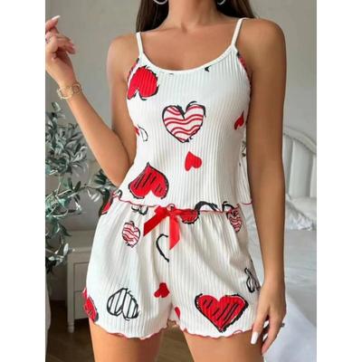 Sleepwear Women's Pajamas Set 2 Pieces Camisole Heart Love Printing Casual Tank Tops and Shorts Ventilate Soft Loungewear