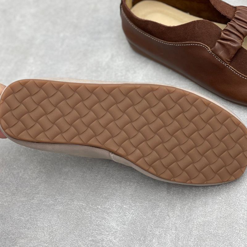 Johnature Handmade Genuine Leather Soft Soled Flats Round Toe Soft Cowhide Women's Slip-on Shoes