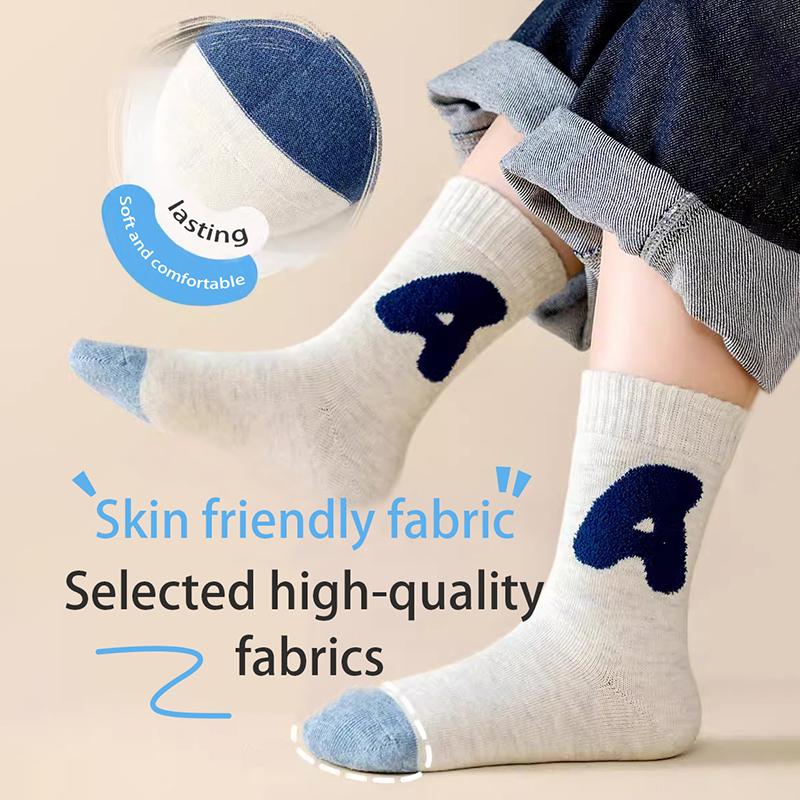 5Pairs Children's Warm Mid-tube Socks Peter Bear High-elastic Moisture Wicking and Breathable School Socks Funny Spring