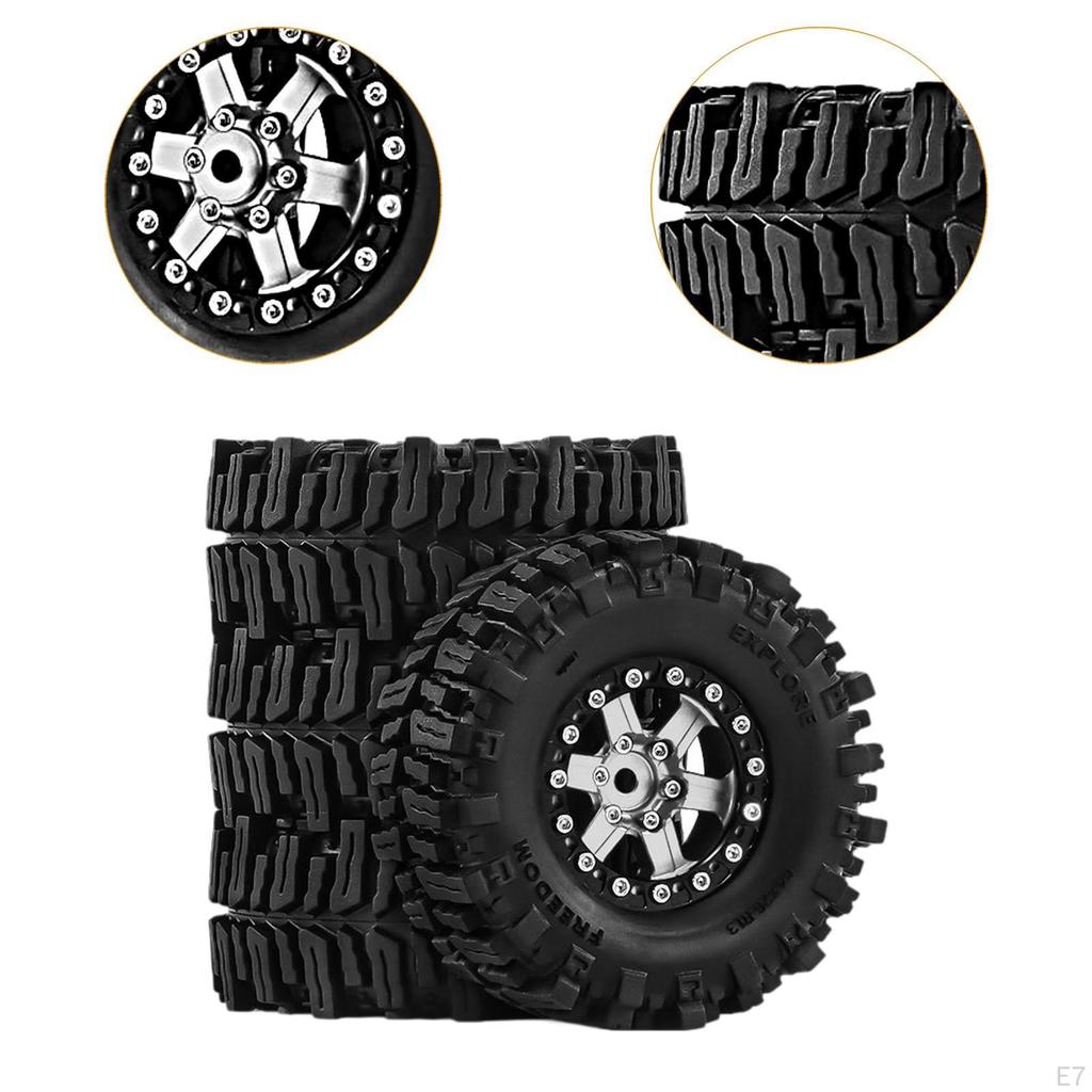 4 Pieces 1/18 1/24 RC Crawler Car Wheels and Tires Accessory Aluminum Alloy Easy to Install