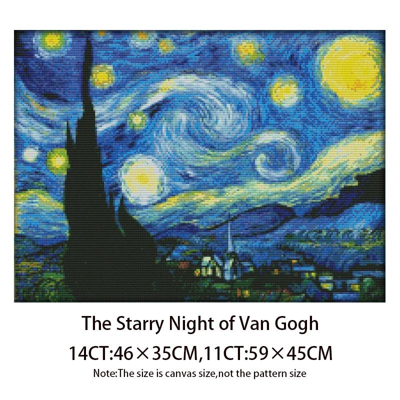 

The Starry Night of Van Gogh Counted Cross Stitch Kits Patterns Unprinted Canvas Embroidery Sets 11 14CT DIY Home Decor Painting 14CT Blank Canvas белый