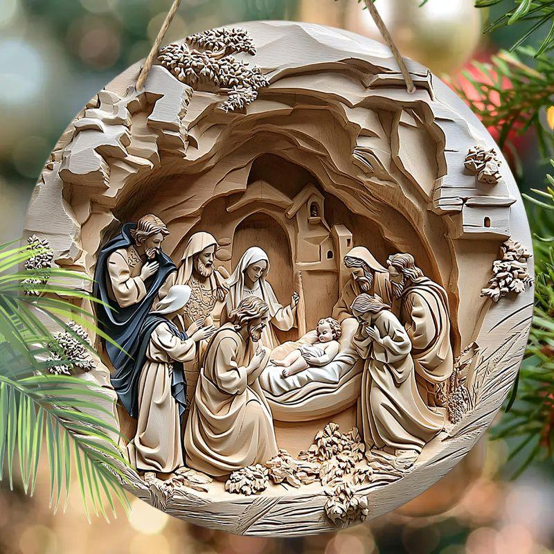 Přívěsek Svatá noc Betlémská scéna, dekorace na stěny nebo dveře domova, 2D plochý dřevěný, vánoční dekorace, dárky pro přátele a rodinu