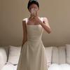 French elegance celebrity temperament square neck dress niche waist thin suspender skirt summer