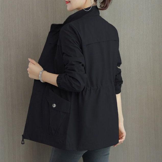 

FiveFive ветровка с двухслойной подкладкой, женское весенне-осеннее короткое пальто, модное женское пальто больших размеров со стоячим воротником, большие размеры 3XL XXXXL чёрный