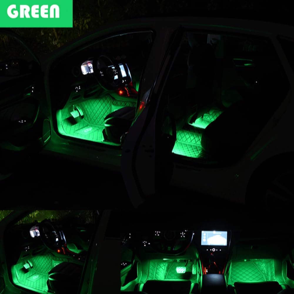 USB Car Floor Light, LED Foot Lighting, Tape, Illumination, 12 Lights, 4 Lights (Green, 4 X 12 Lights)