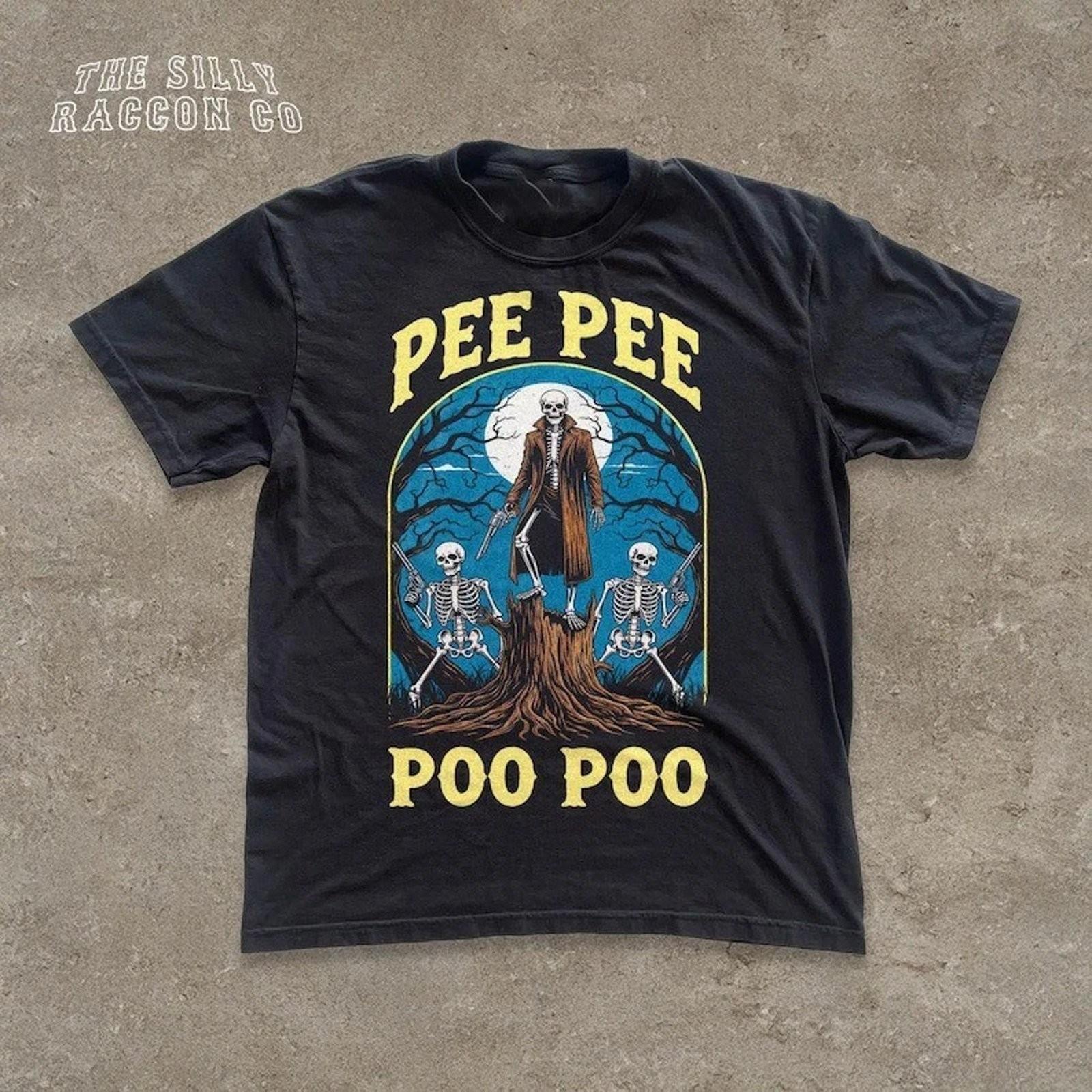 Funny Cursed Meme T-Shirt Pee Pee Poo Poo Skeleton Graphic Tee Mens Womens S