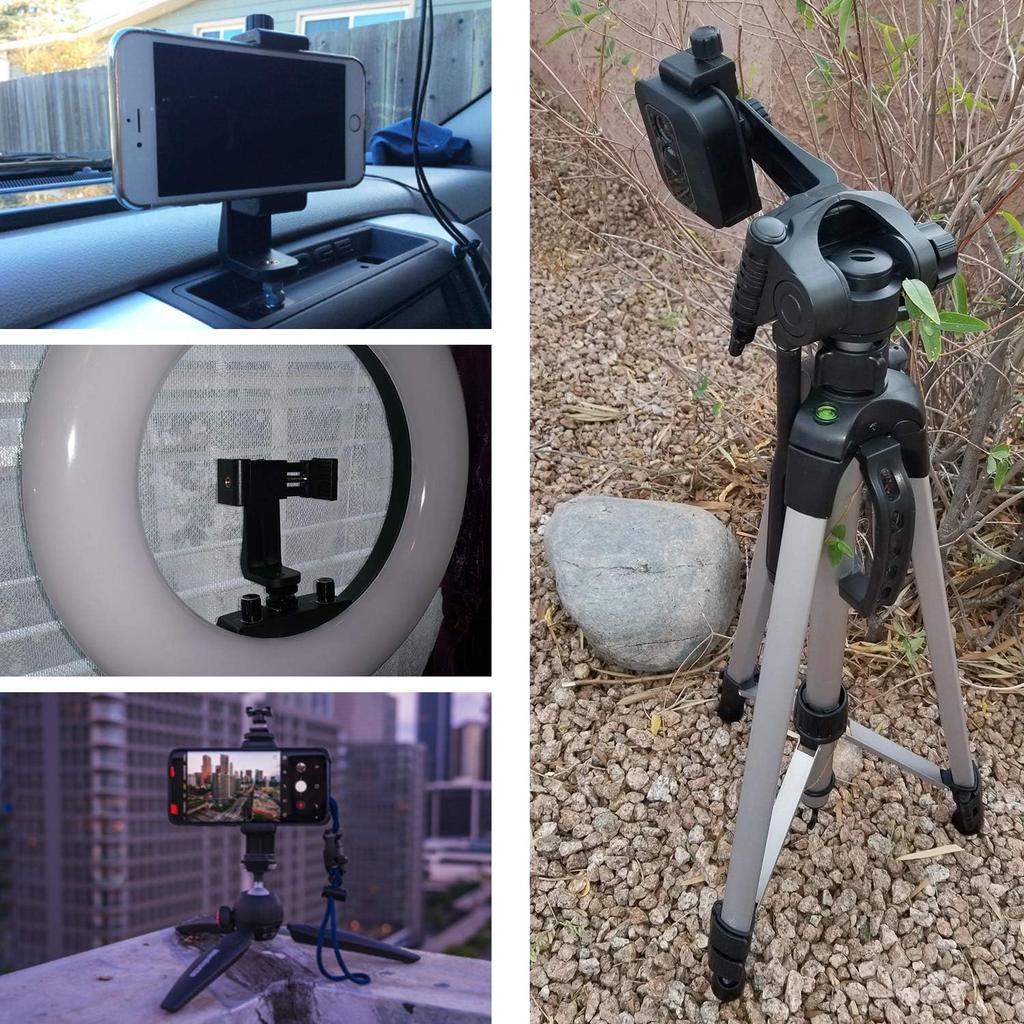 Universal Smartphone Mount Holder – Compatible with Tripods & Stands (1/4 Inch Screw). Rotates 360° for Vertical & Horizontal Adjustments. Secure